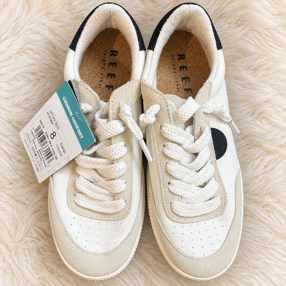 Reef Lay Day Seas Womens Hidden Wedge Leather Sneakers White Black CJ5181 Size 8